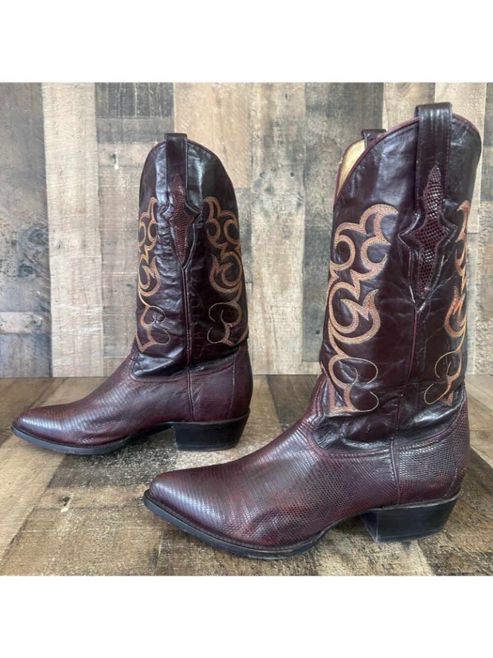 Los Altos Vintage Teju Lizard Burgundy Western Cowboy Boots Mens 10 EE - Picture 12 of 12